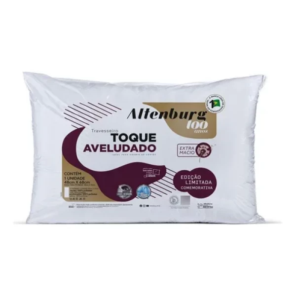 48CM X 68CM-TRAVESSEIRO TOQUE AVELUDADO - 100 ANOS - BRANCO